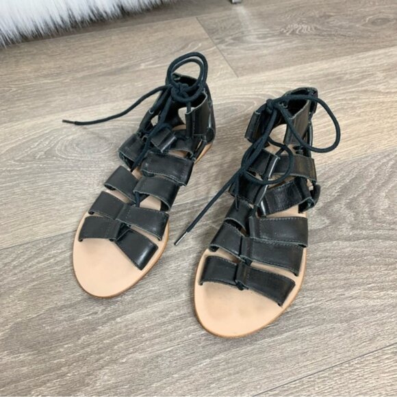 Loeffler Randall Skye Gladiator Sandals Lace Up Leather Black Flats Open toe 6 - Picture 4 of 14